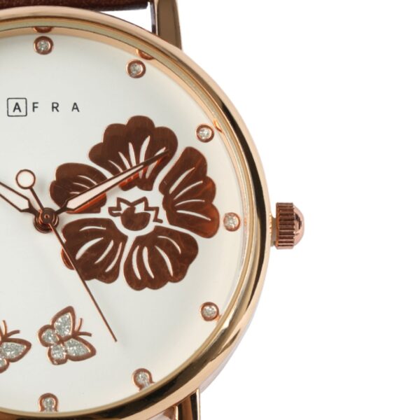 AFRA ELANOR LADIES WATCH ROSE GOLD CASE WHITE DIAL BROWN LEATHER - Image 2
