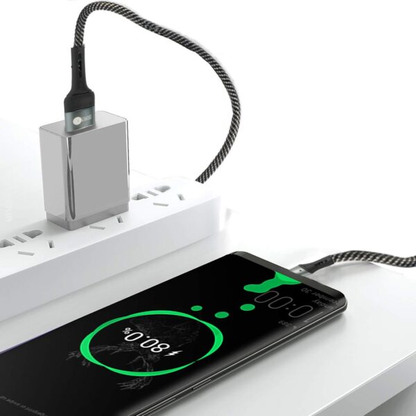 AFRA USB Charging Cable, 2.4A, Nylon-Braided Jacket, With Data Transmission, USB A to Type C, 1 meter length, Durable, Tangle Free, Auto-Disconnect Function, LED Indicator AF-0003TYPC - Image 4