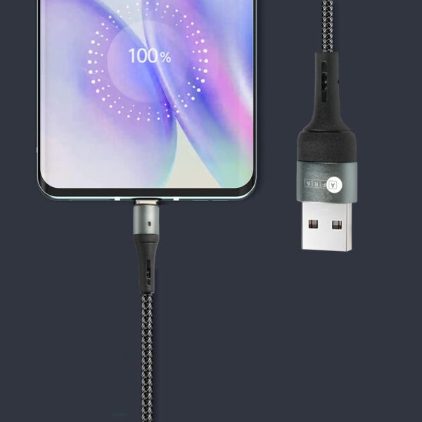 AFRA USB Charging Cable, 2.4A, Nylon-Braided Jacket, With Data Transmission, USB A to Type C, 1 meter length, Durable, Tangle Free, Auto-Disconnect Function, LED Indicator AF-0003TYPC - Image 3