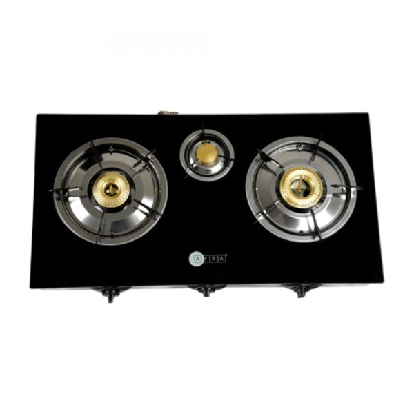 AFRA 3-Burner Gas Stove, Tempered Glass Top, Heat & Shock Resistant – AF-0003GSBK - Image 2